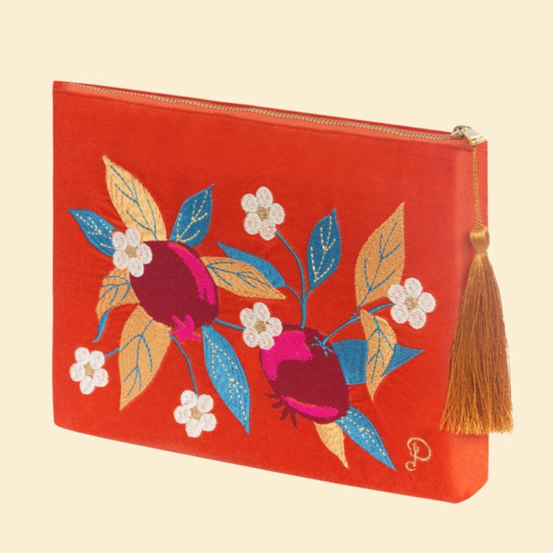 Velvet Zip Pouch - Fruity in Tangerine