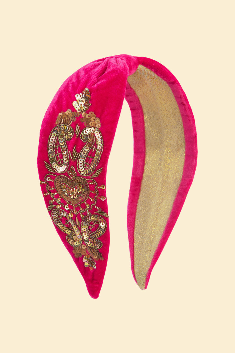 Embellished Velvet Headband - Raspberry