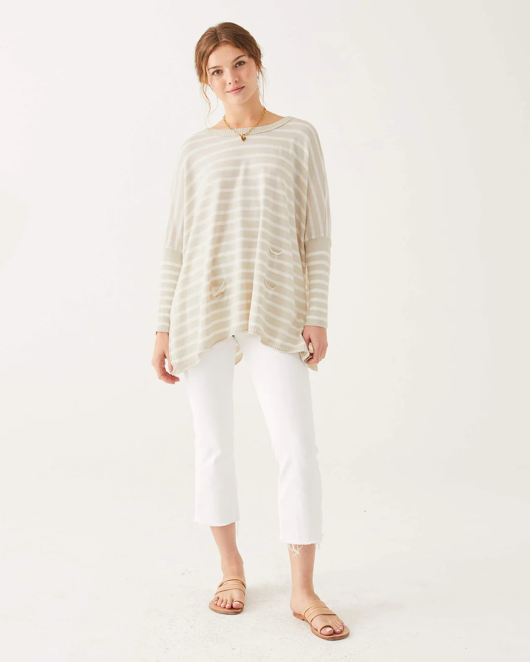 Catalina Sweater - White & Sand Stripes