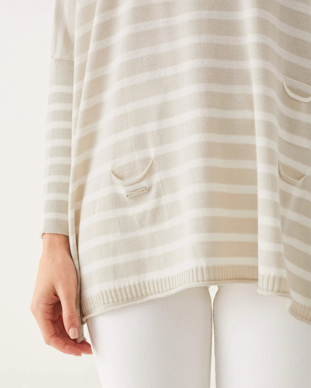 Catalina Sweater - White & Sand Stripes