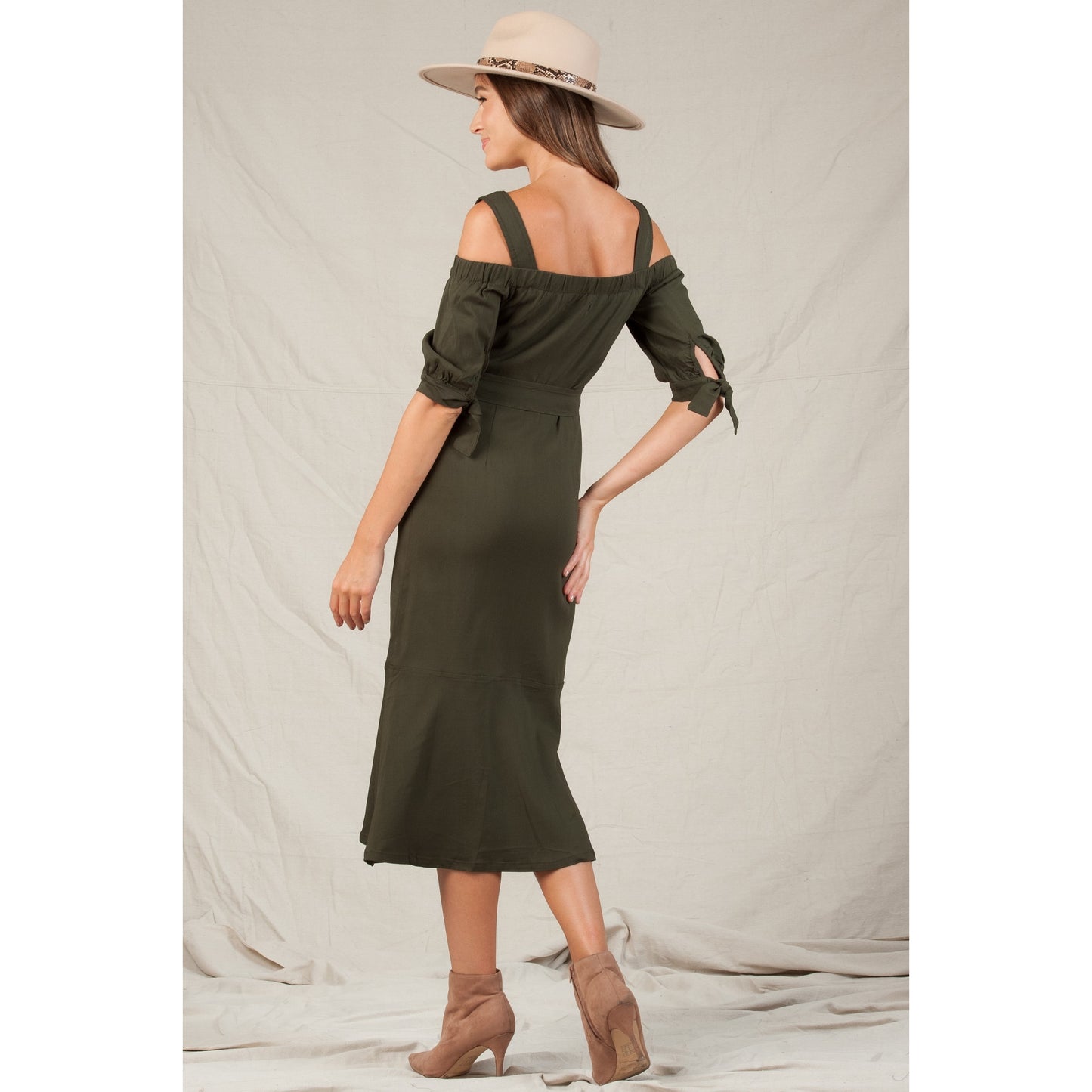 Utility Cold Shoulder Midi Dress
