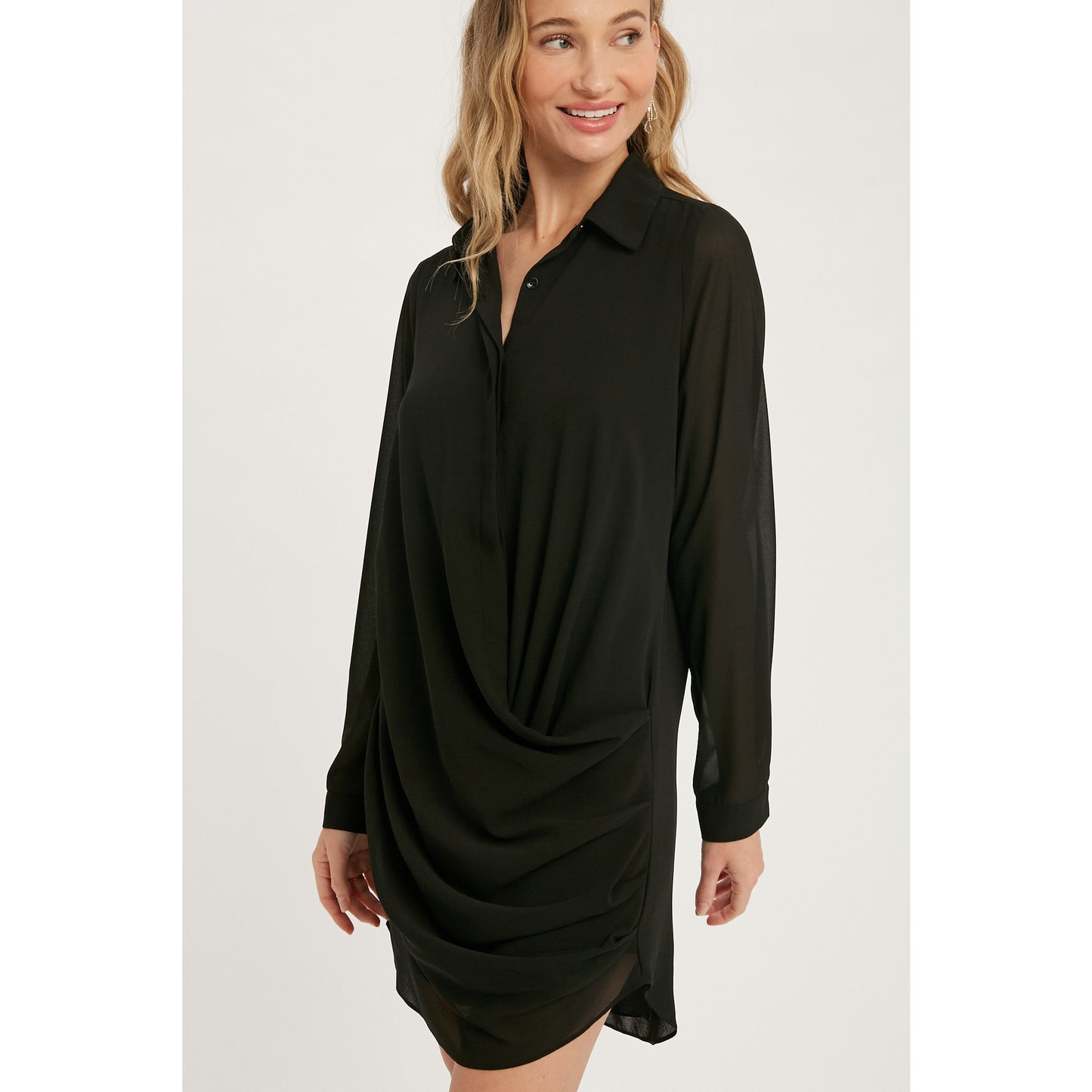 Draped Front Shirt Dress