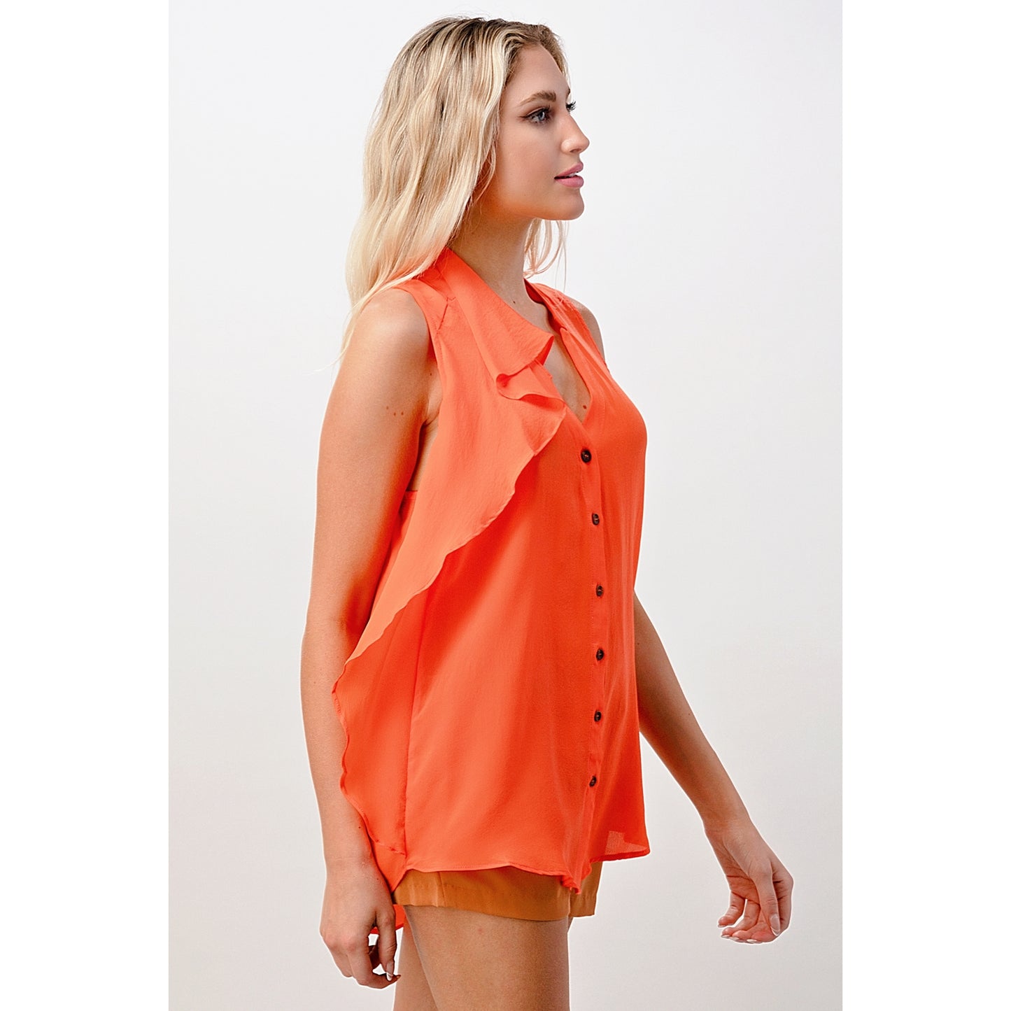 Asymmetrical Ruffle Sleeveless Silk Top