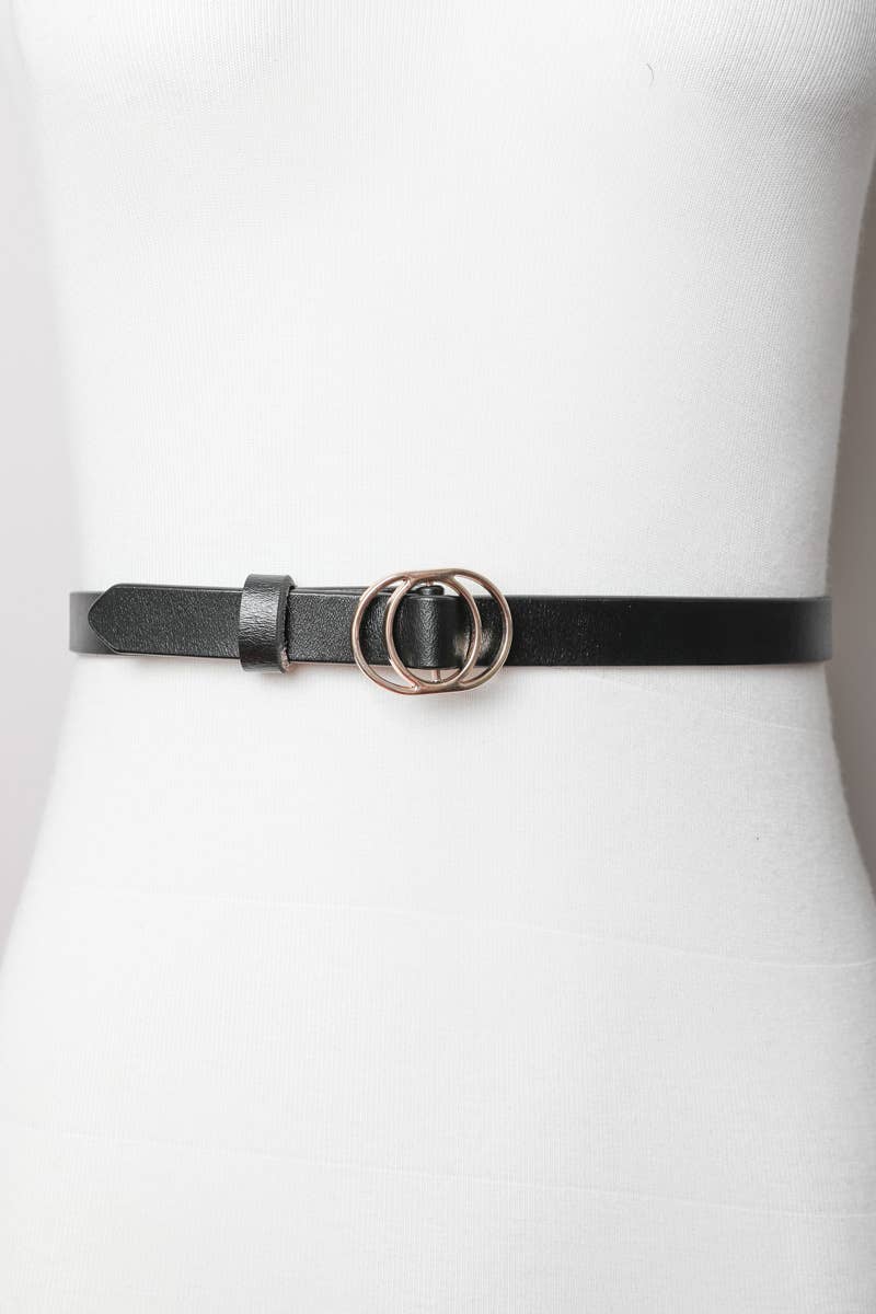 Double Ring Buckle Cinch Belt - Black
