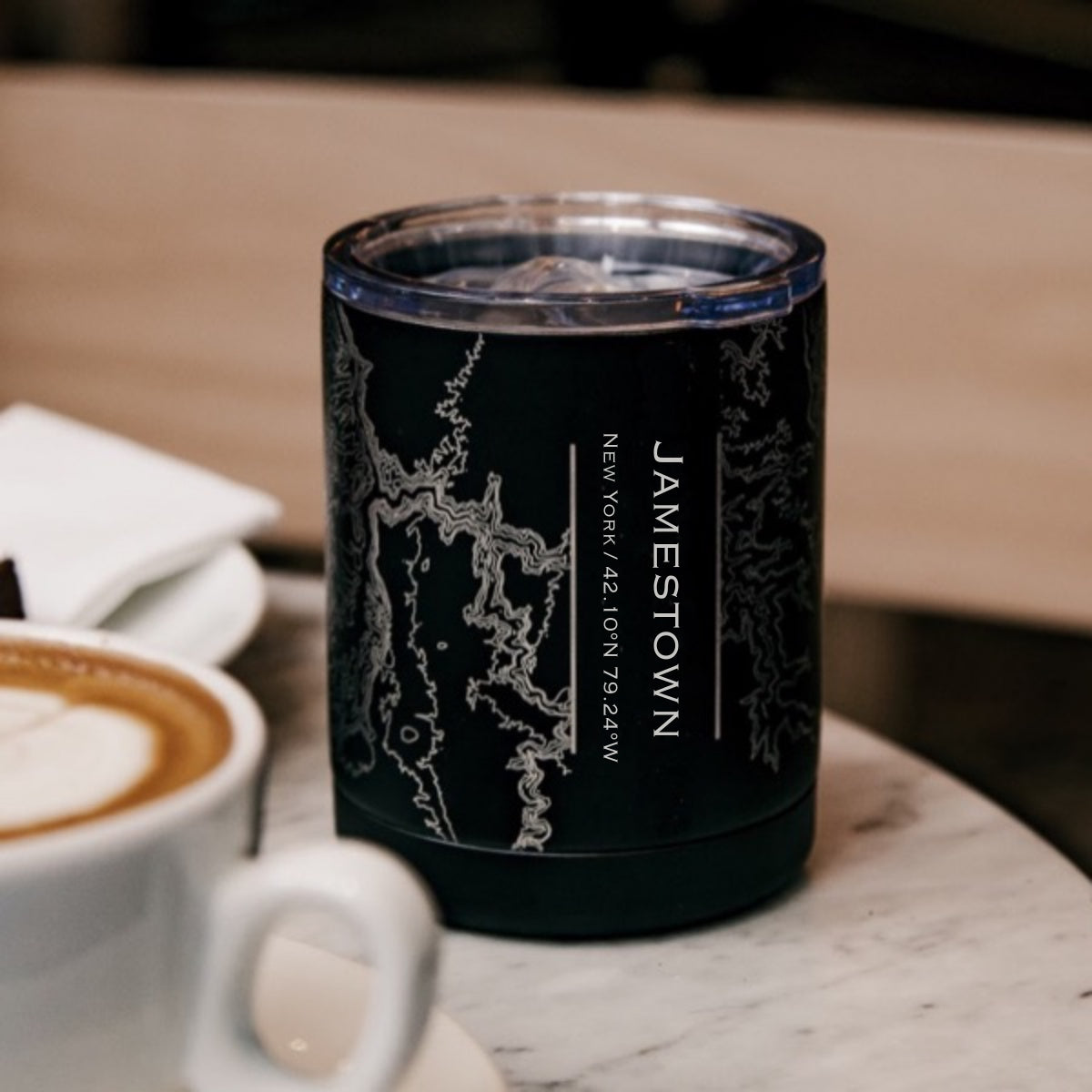 Jamestown NY Map Insulated Cup - Matte Black