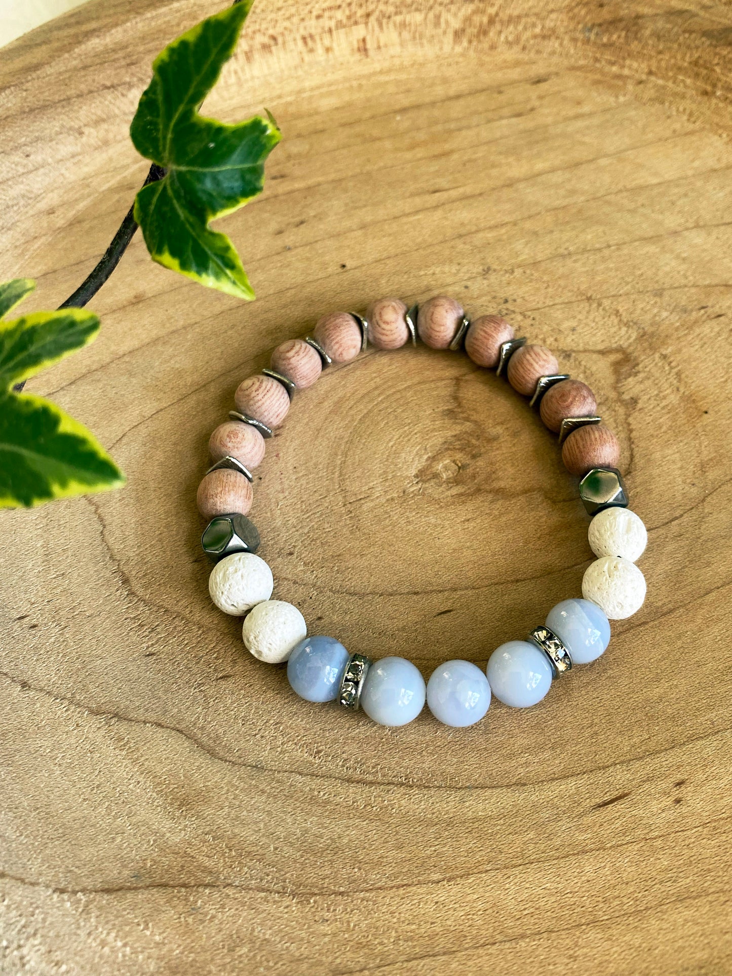 Blue Lace Agate & Rosewood Bracelet