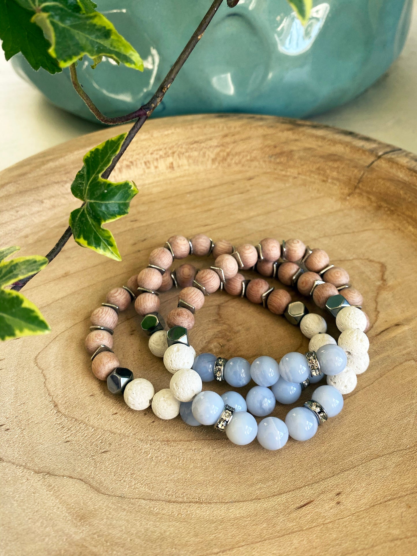Blue Lace Agate & Rosewood Bracelet