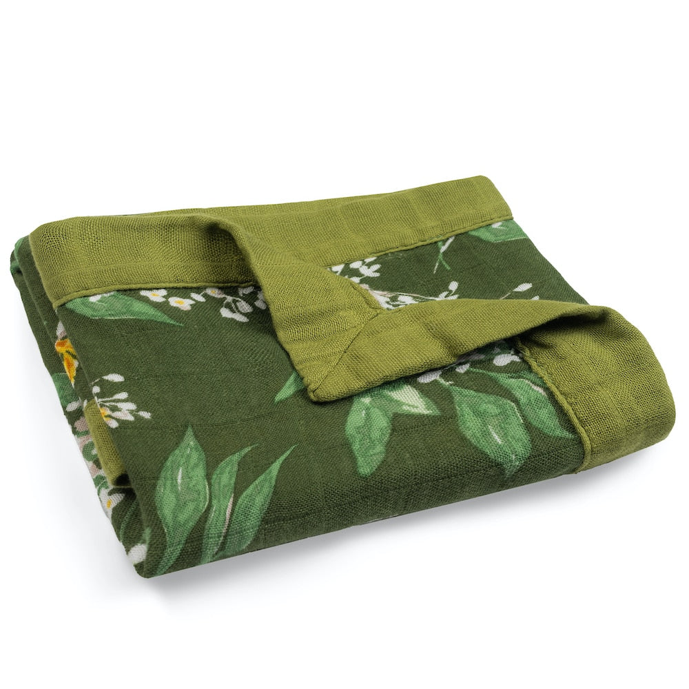 Green Floral Mini Lovey Two-Layer Muslin Security Blanket