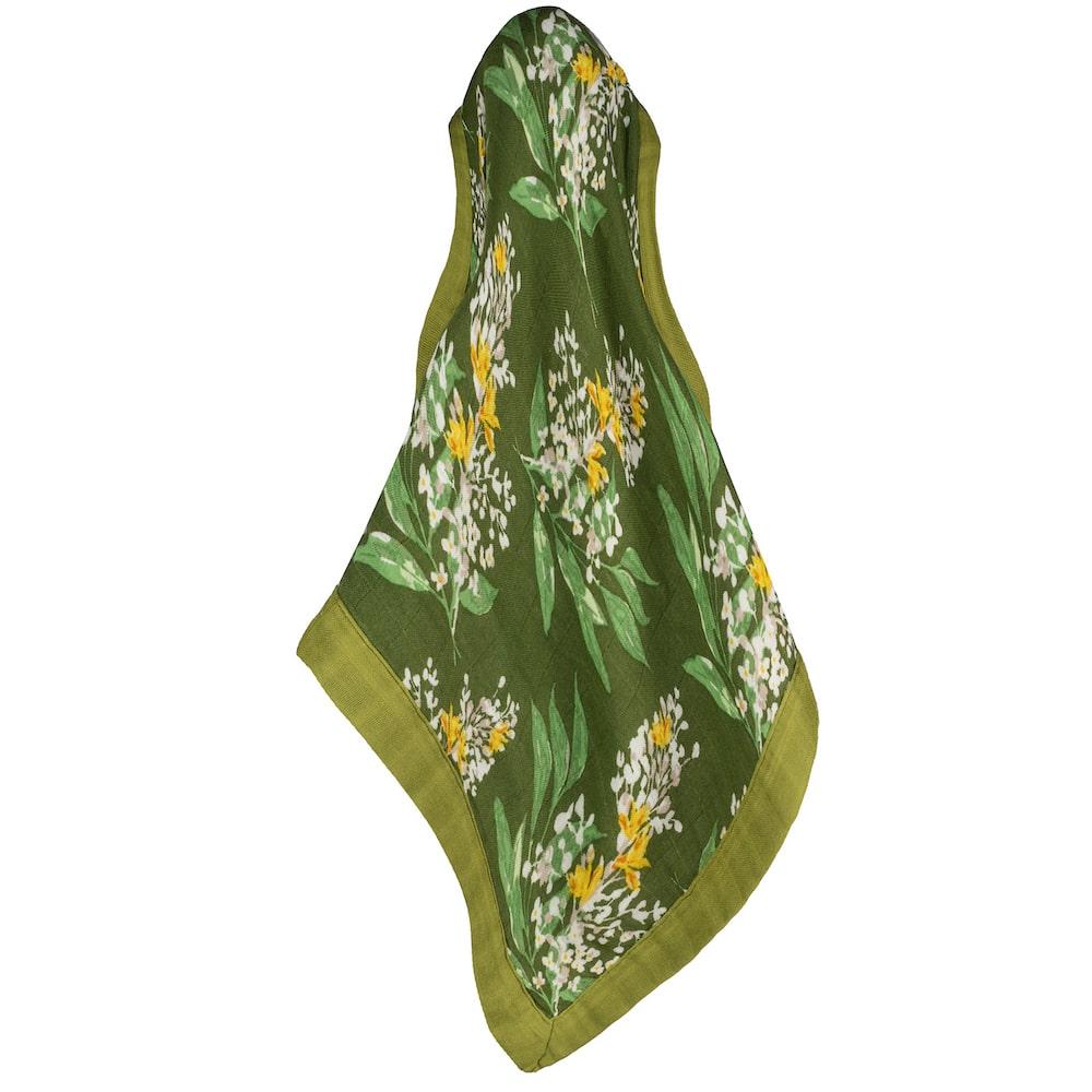 Green Floral Mini Lovey Two-Layer Muslin Security Blanket