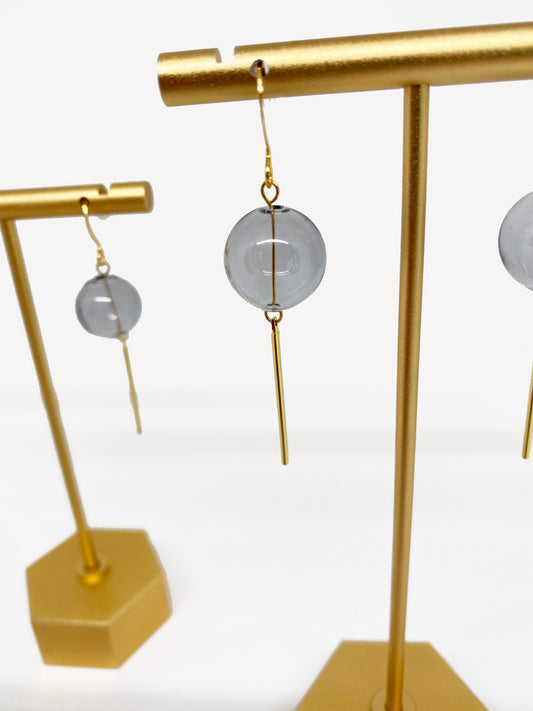 Hand Blown Bubble & Brass Bar Earrings