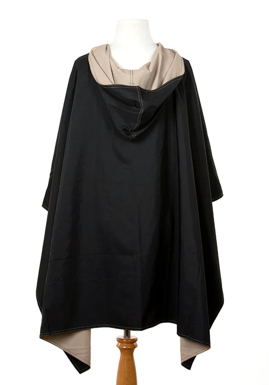 Hooded Black & Camel RAINRAP | Women's Rain Poncho