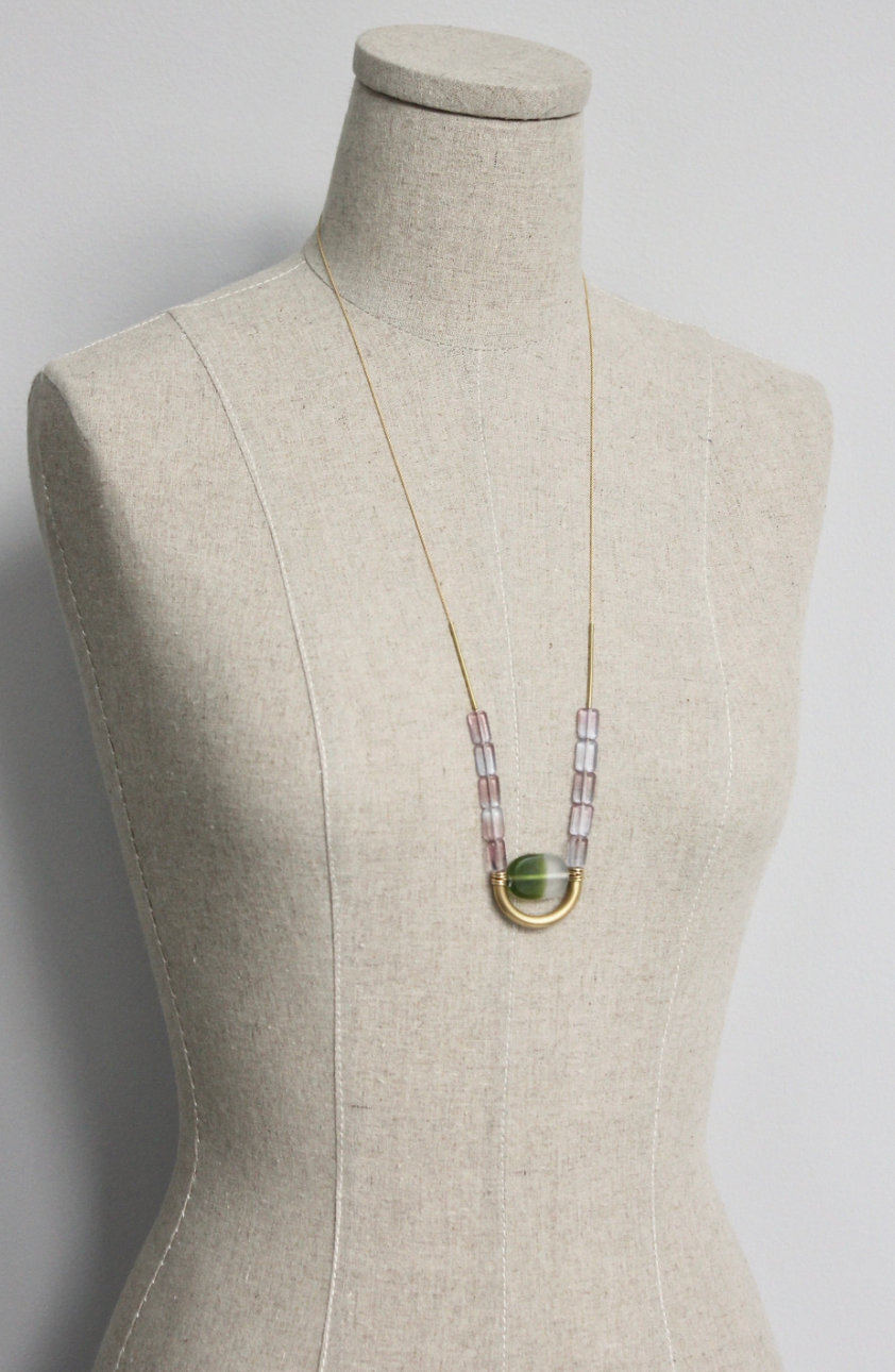 Green & Lavender Glass Necklace