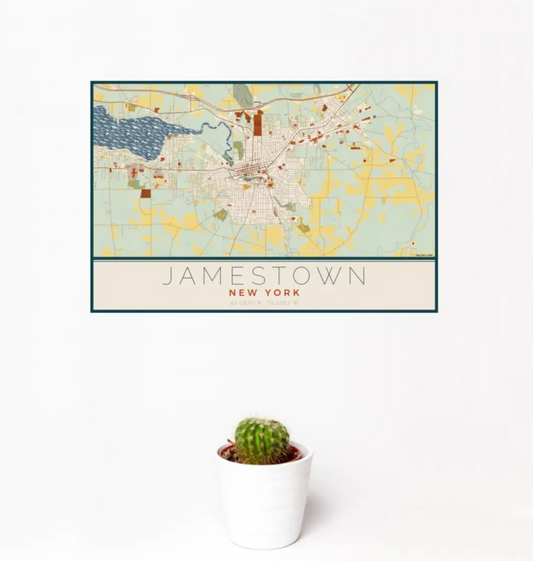 Jamestown NY Map Print - Woodblock Style