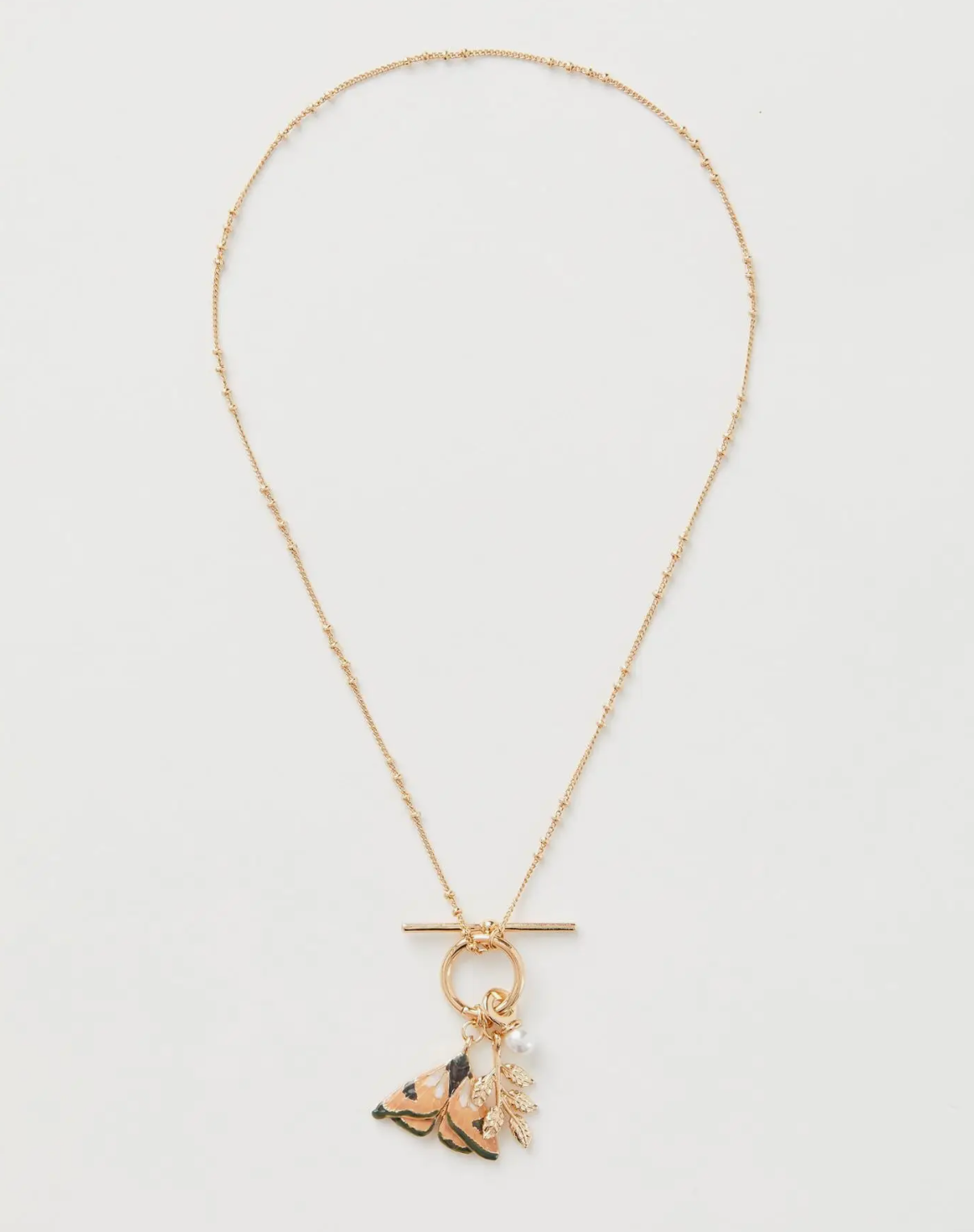 Enamel Moth & Leaf Charm Necklace