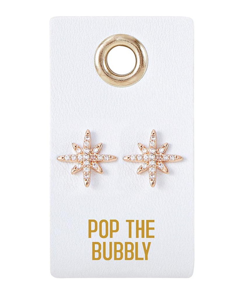 Pop the Bubbly! - Leather Tag With Earrings