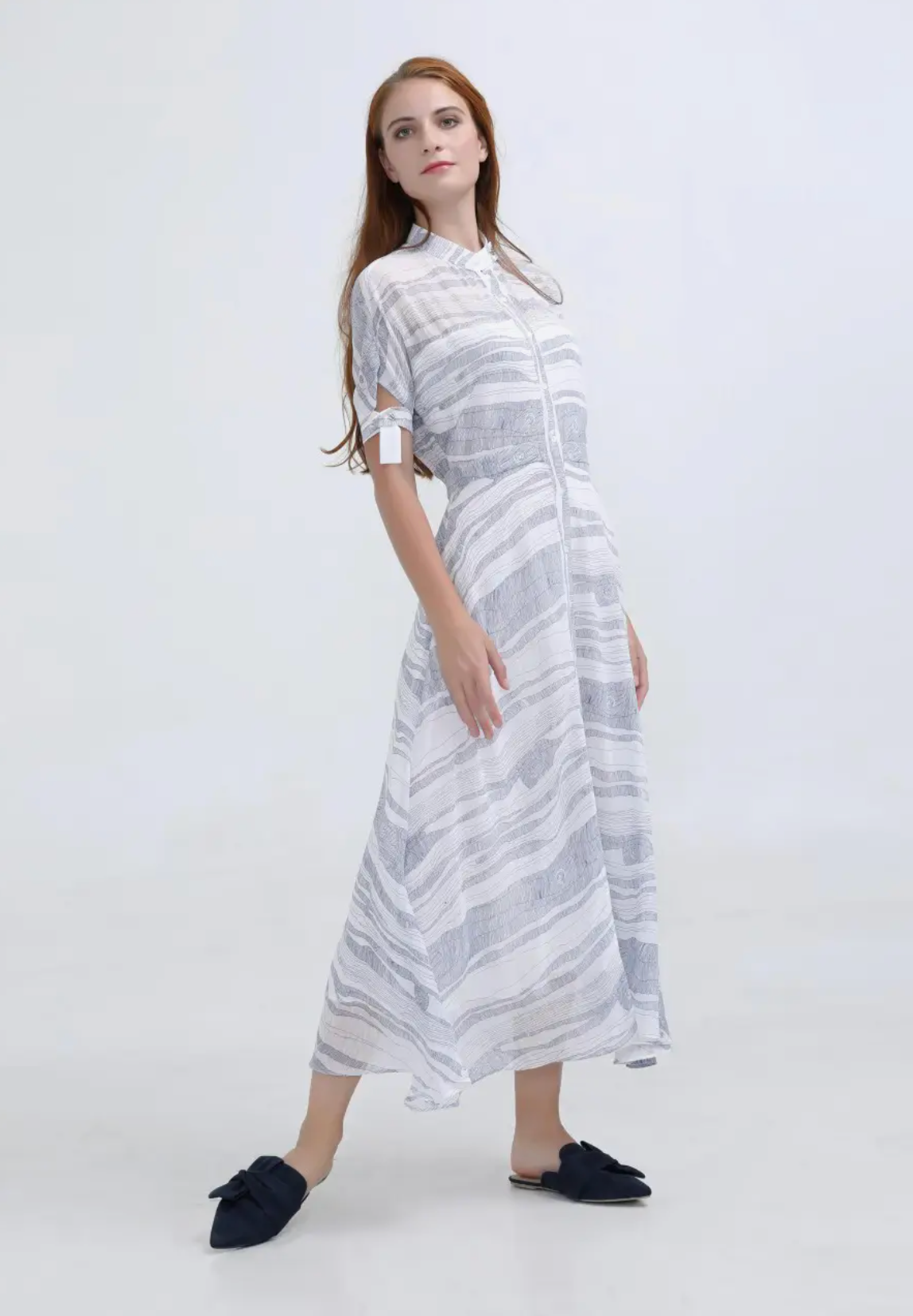 Line Print Chiffon Shirt Dress