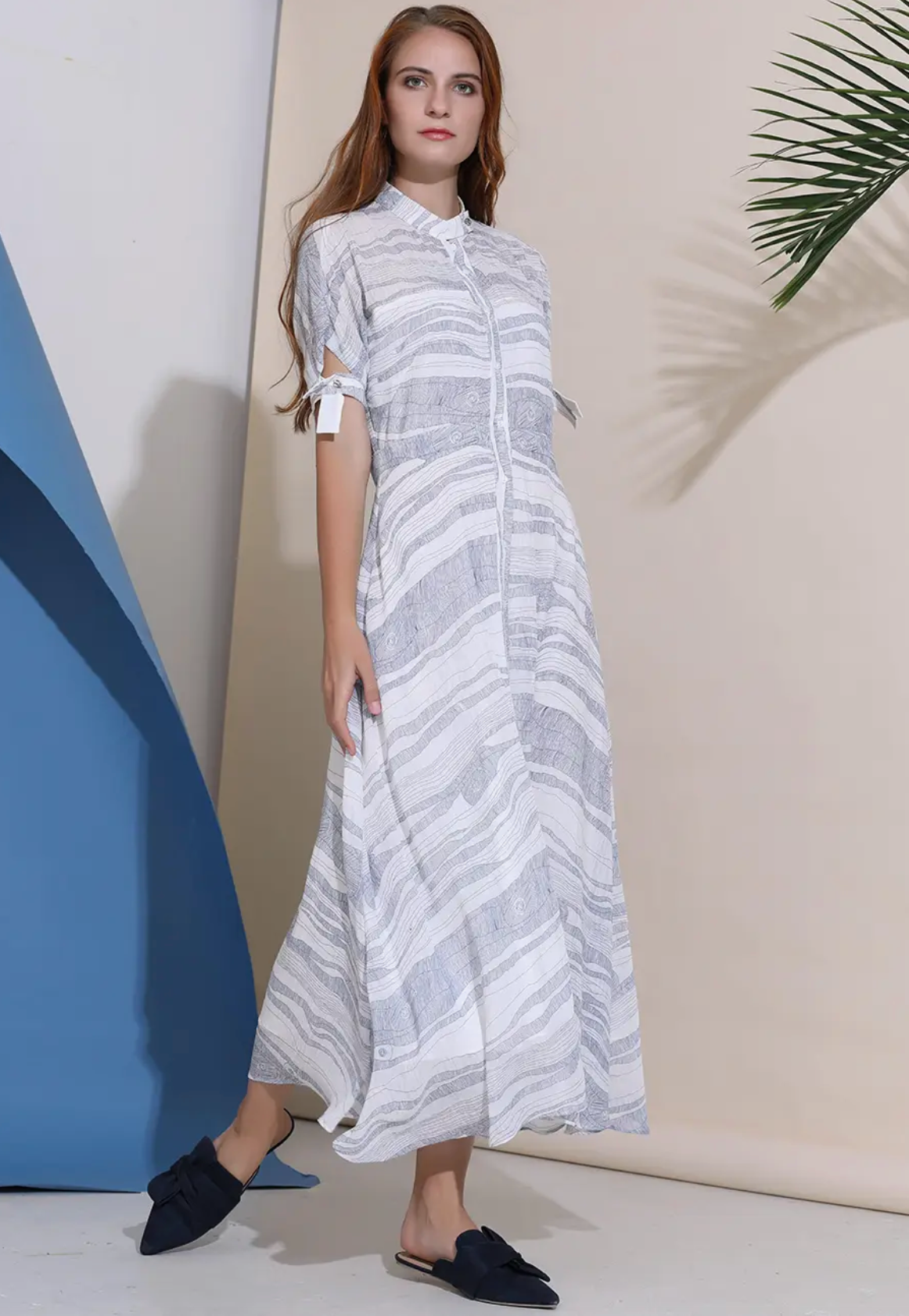 Line Print Chiffon Shirt Dress