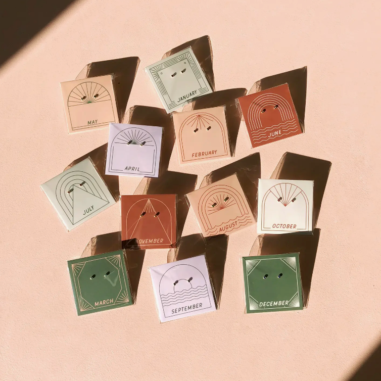 Birthstone Stud Earrings in Gold