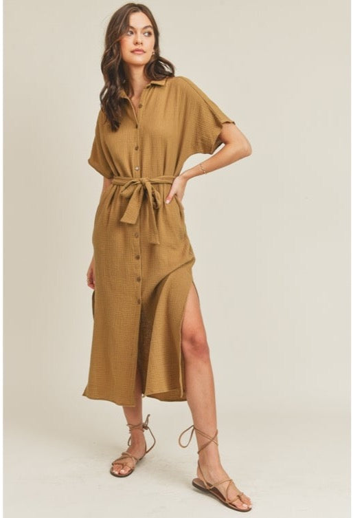 Cool Moss Linen Dress