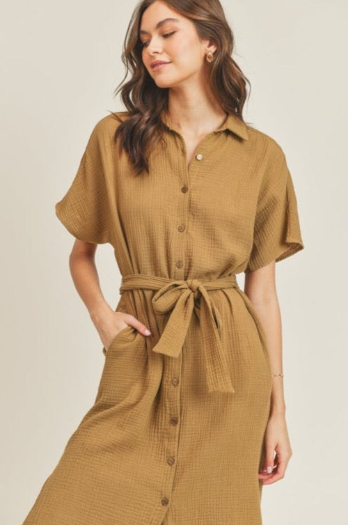 Cool Moss Linen Dress