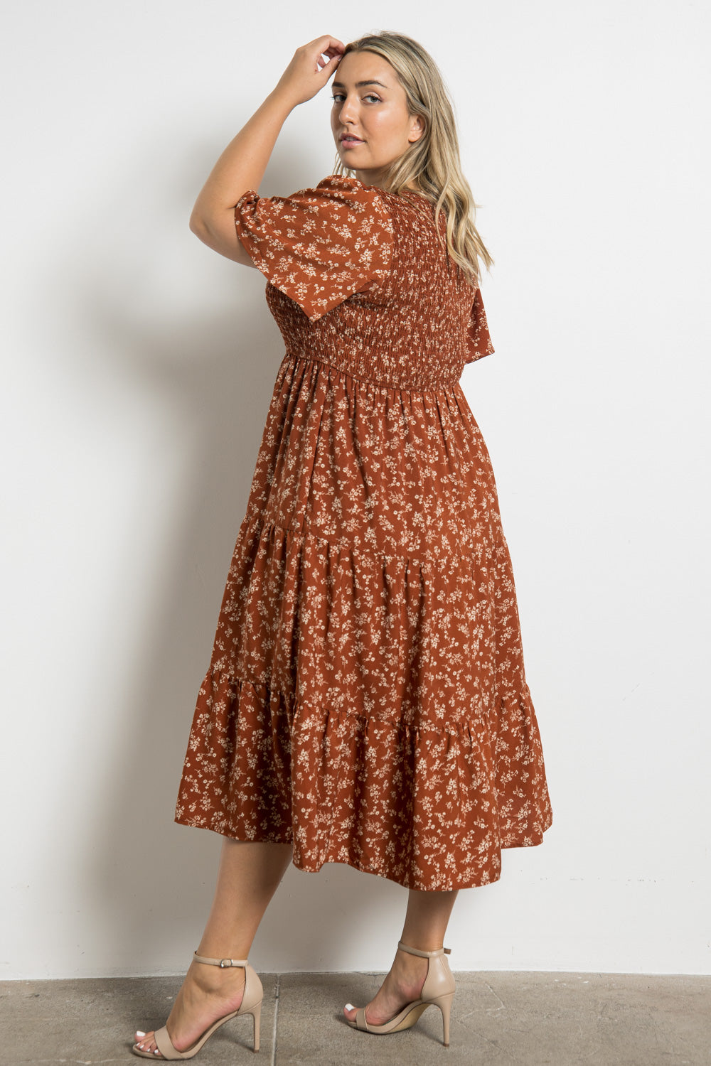 Rust Floral Smocked Dress