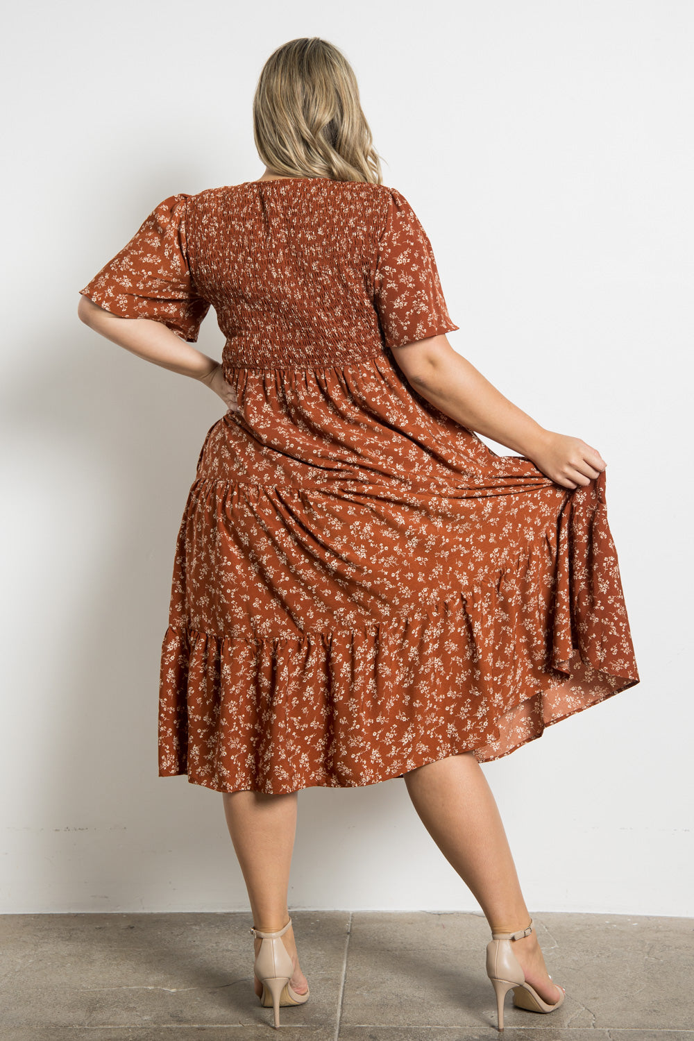 Rust Floral Smocked Dress