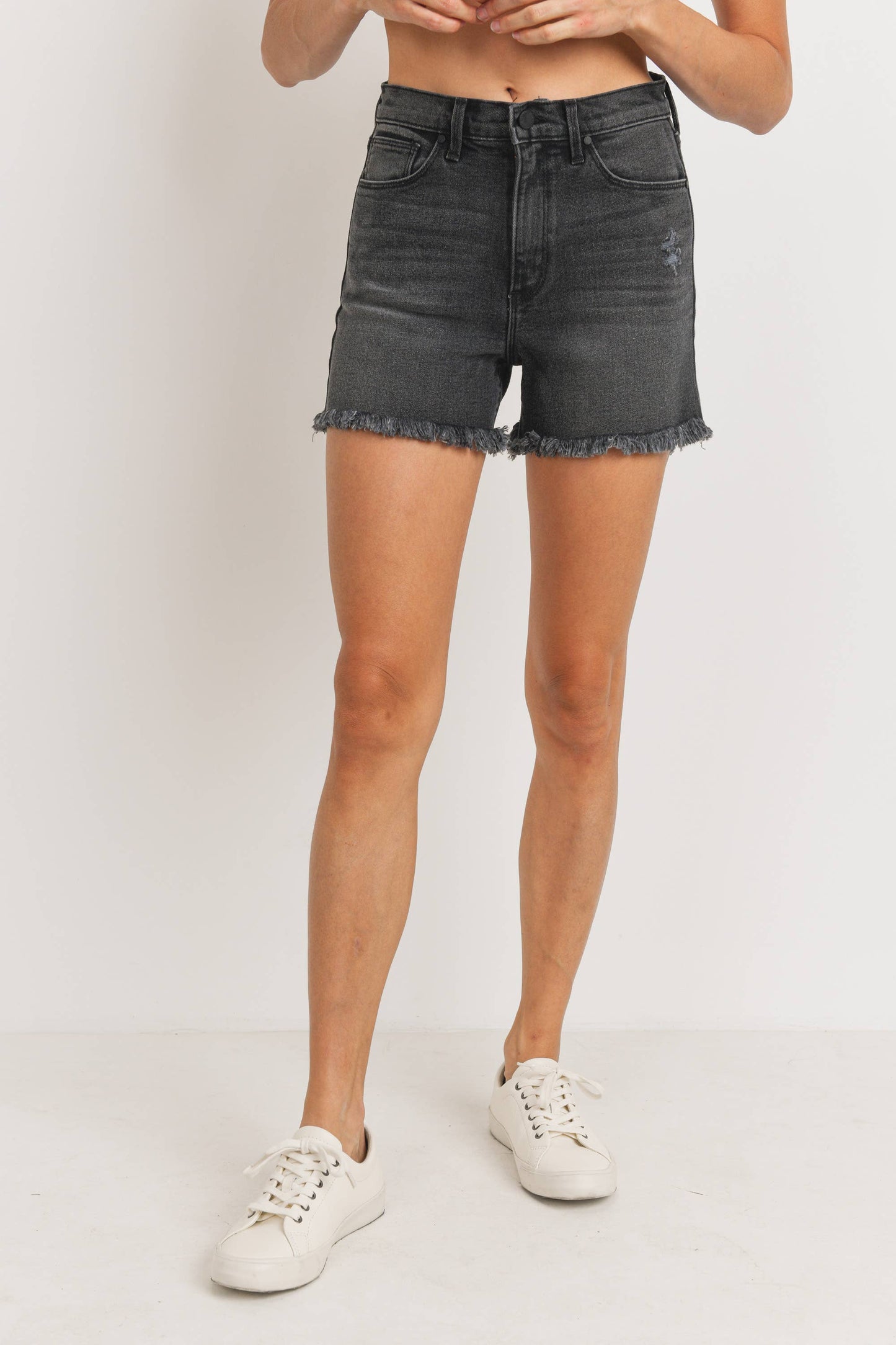 High Rise A-Line Fray Hem Short