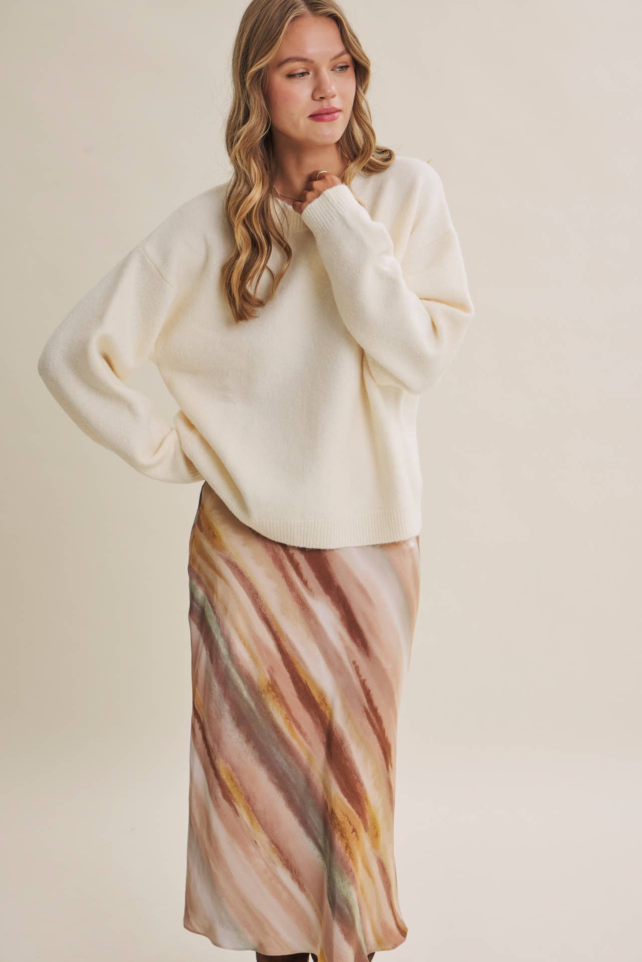Watercolor Bias Satin Maxi Skirt