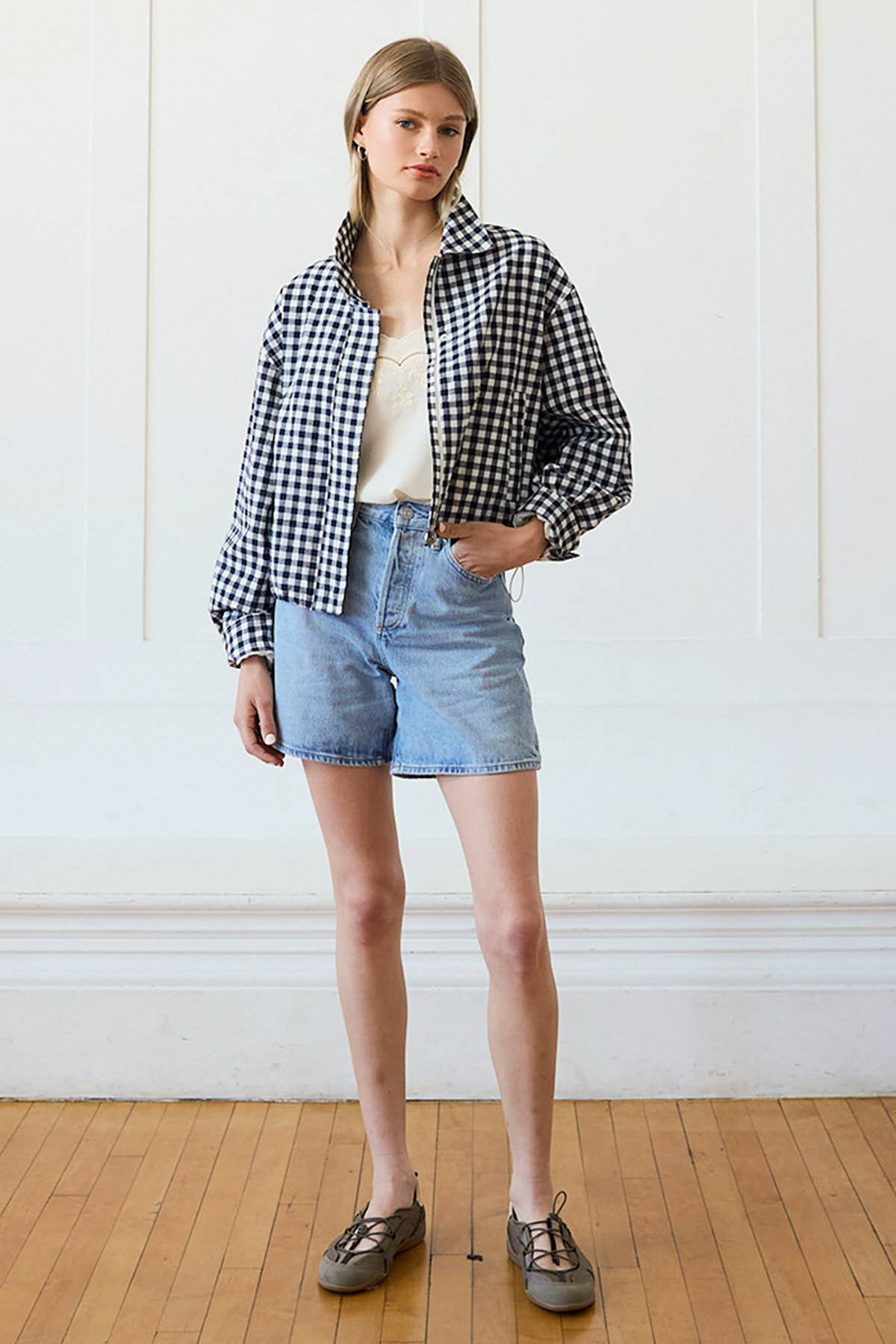 Navy Gingham Cotton Jacket