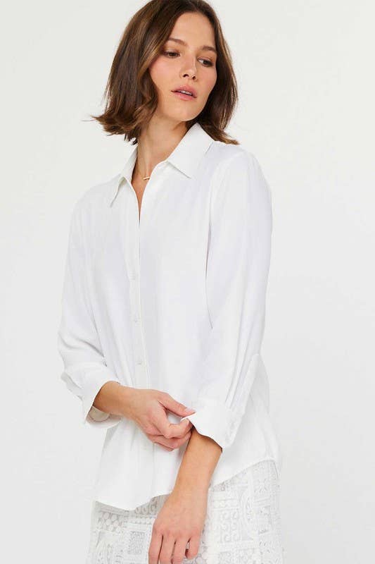 3/4 Sleeve Button Down Shirt - White
