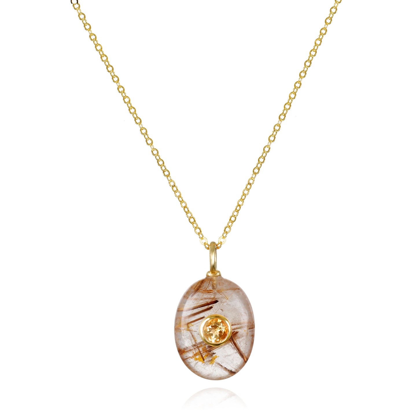Oval Charm Cable Necklace - Rutilated Quartz & Citrine
