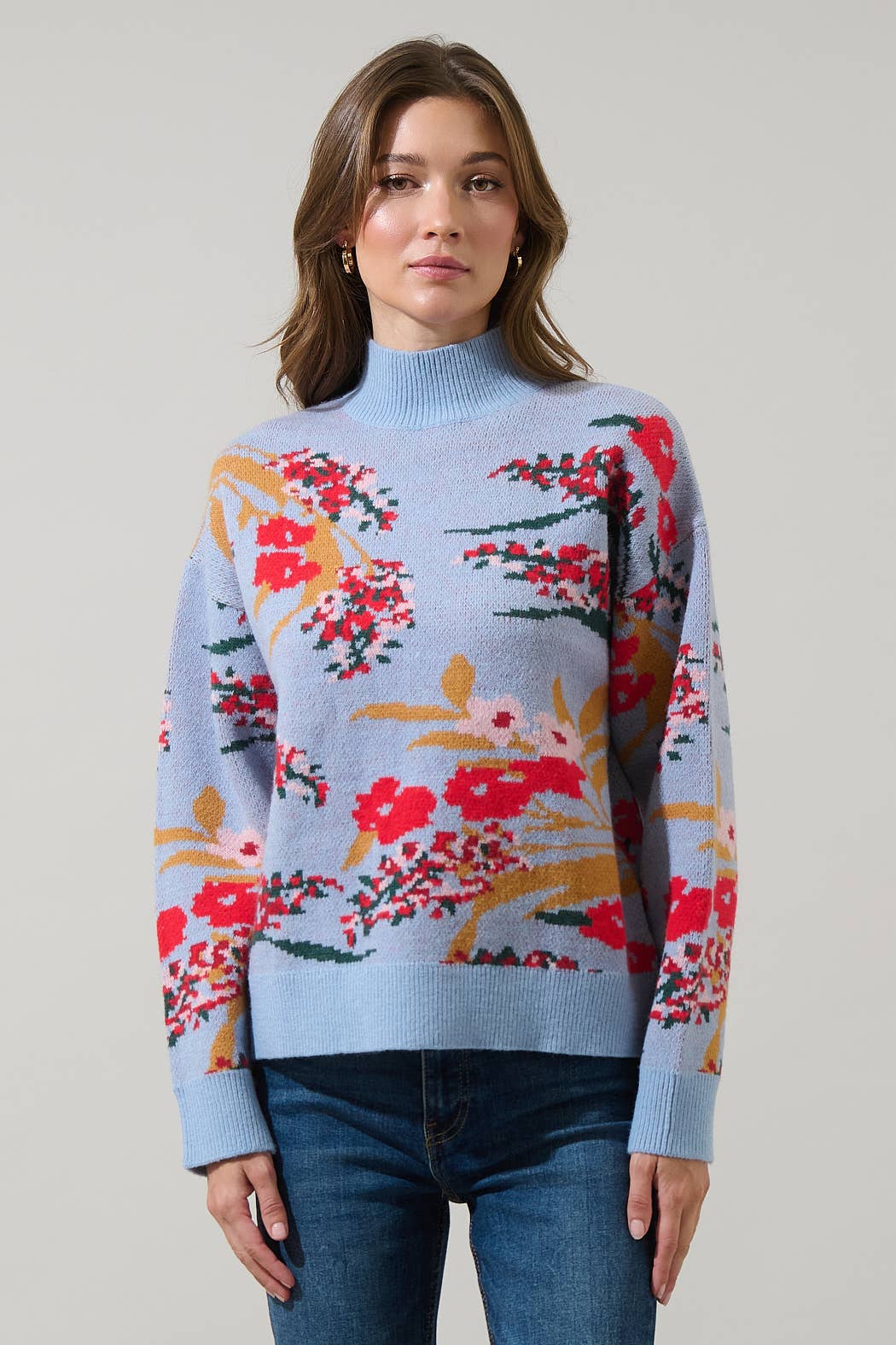Icy Floral Mock Neck Sweater