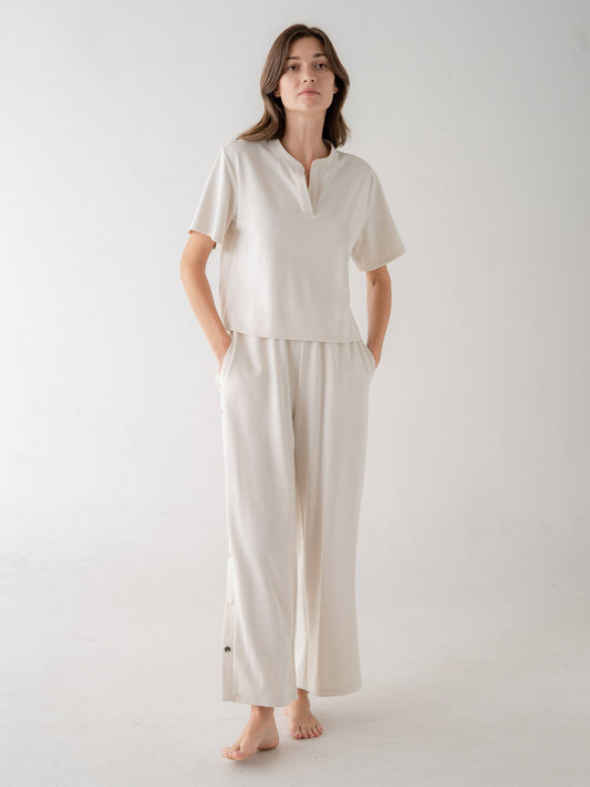 Travel Wear Metal Button Detail Wide Leg Pant