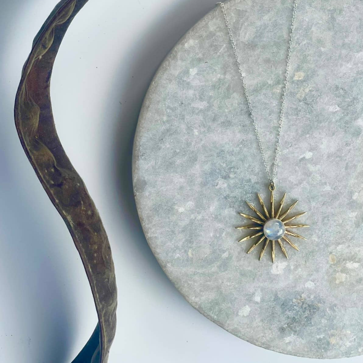 Rainbow Moonstone Sunburst Necklace