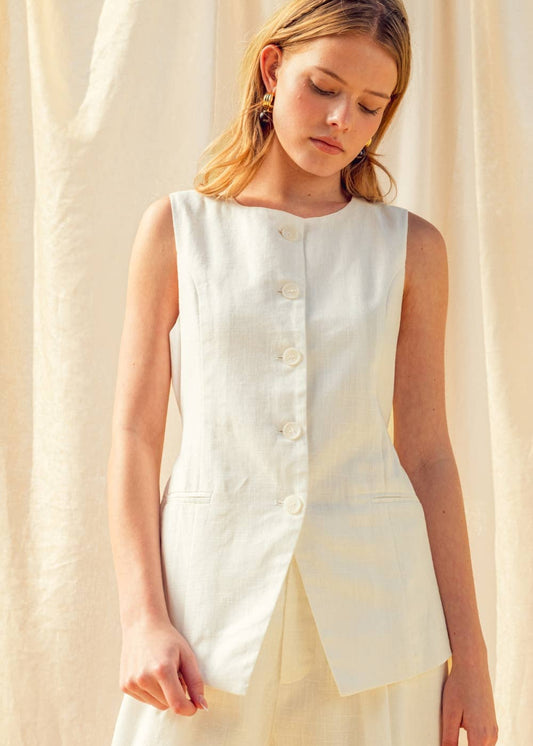 Oatmeal Button Front Linen Vest