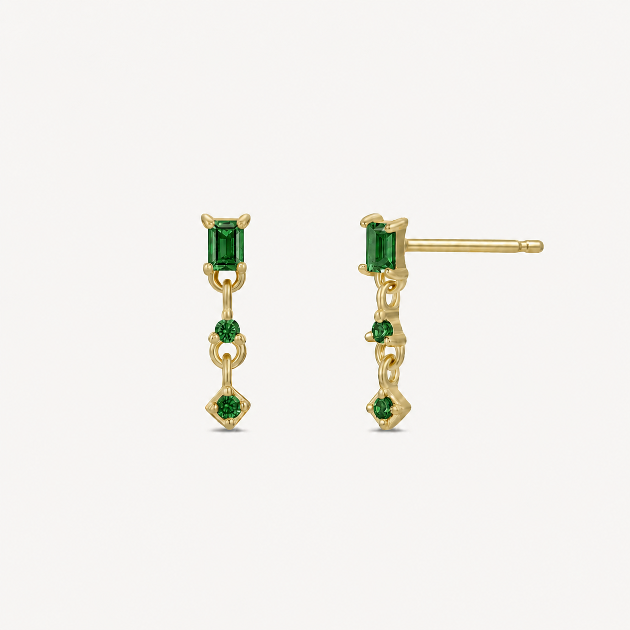 Mini Baguette Drop Earrings - Emerald
