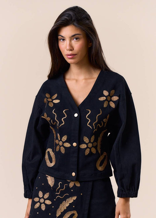 Gold Embroidered Button Down Top