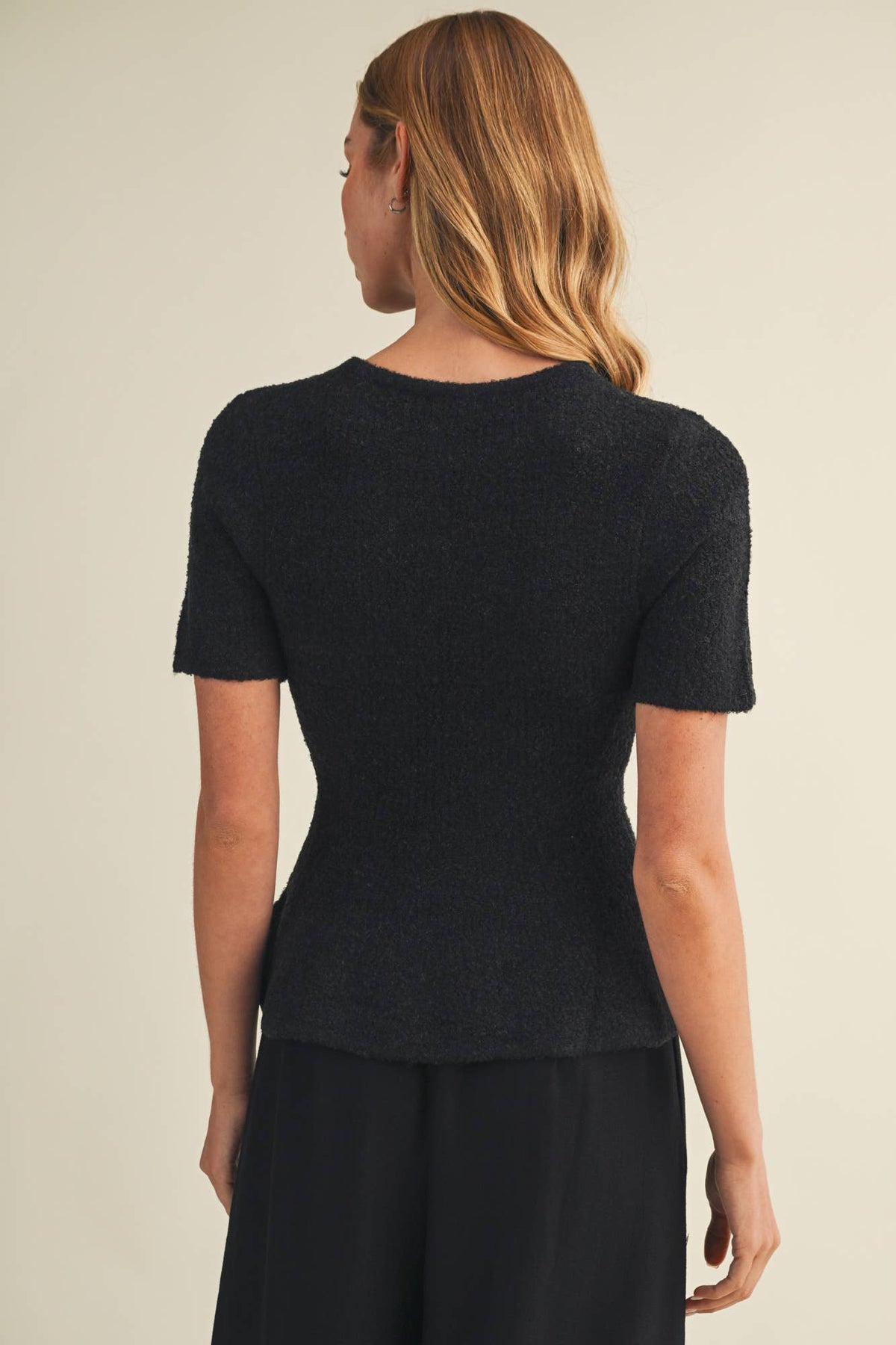 Midnight Bouclé Knit Peplum Pullover