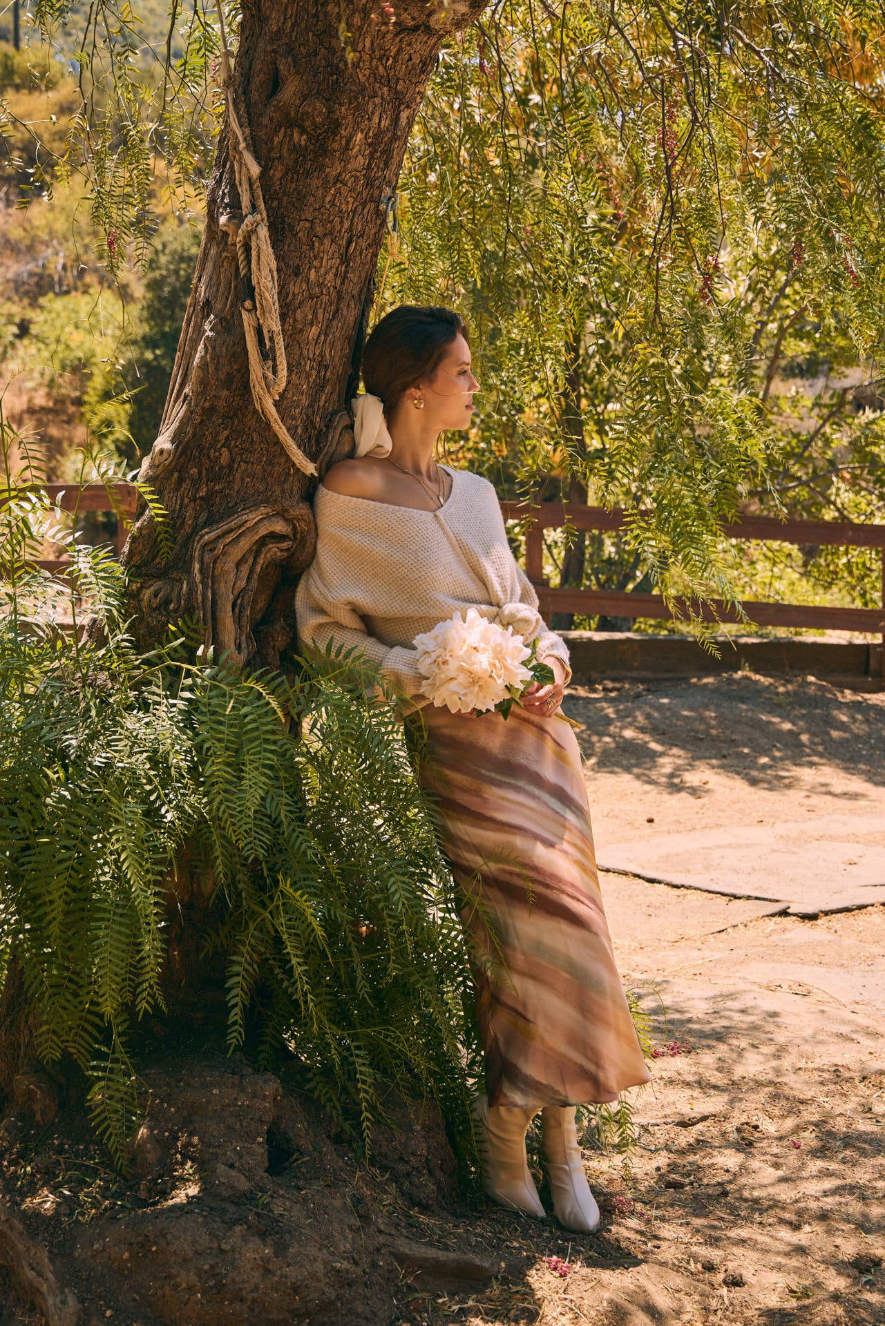 Watercolor Bias Satin Maxi Skirt