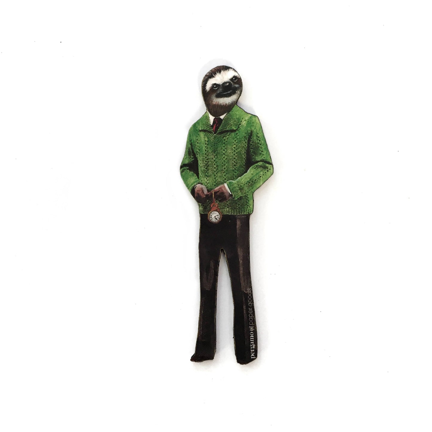 Sweater Sloth Wood Magnet