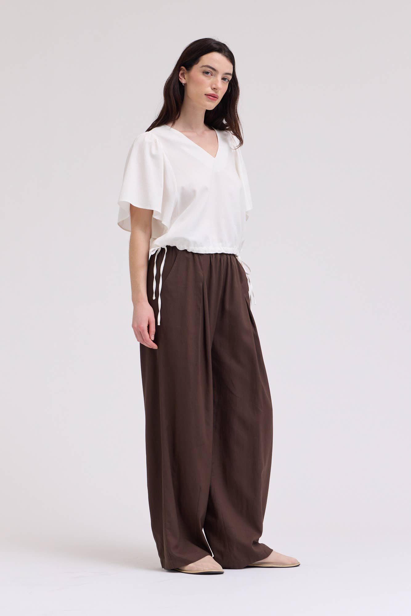 Drawstring Linen Blend Blouse