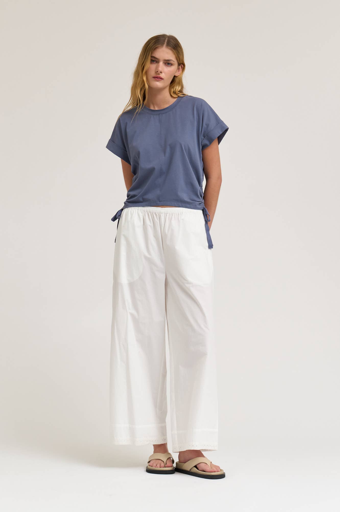 Side Scrunch Tee - Slate Blue