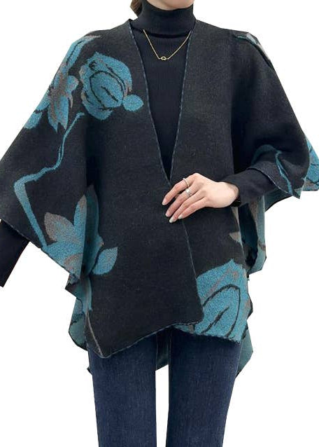 Cozy Cashmere Like Loop Travel Wrap - Aqua/Black