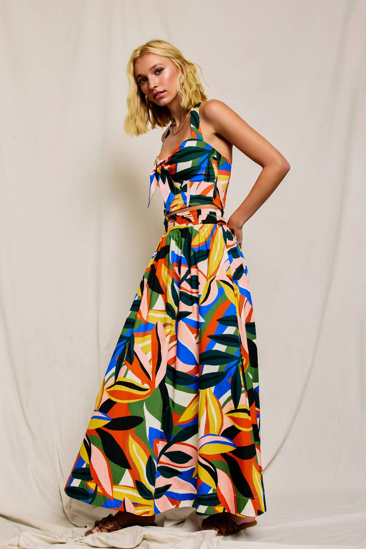 Bold Tropical Print Maxi Skirt