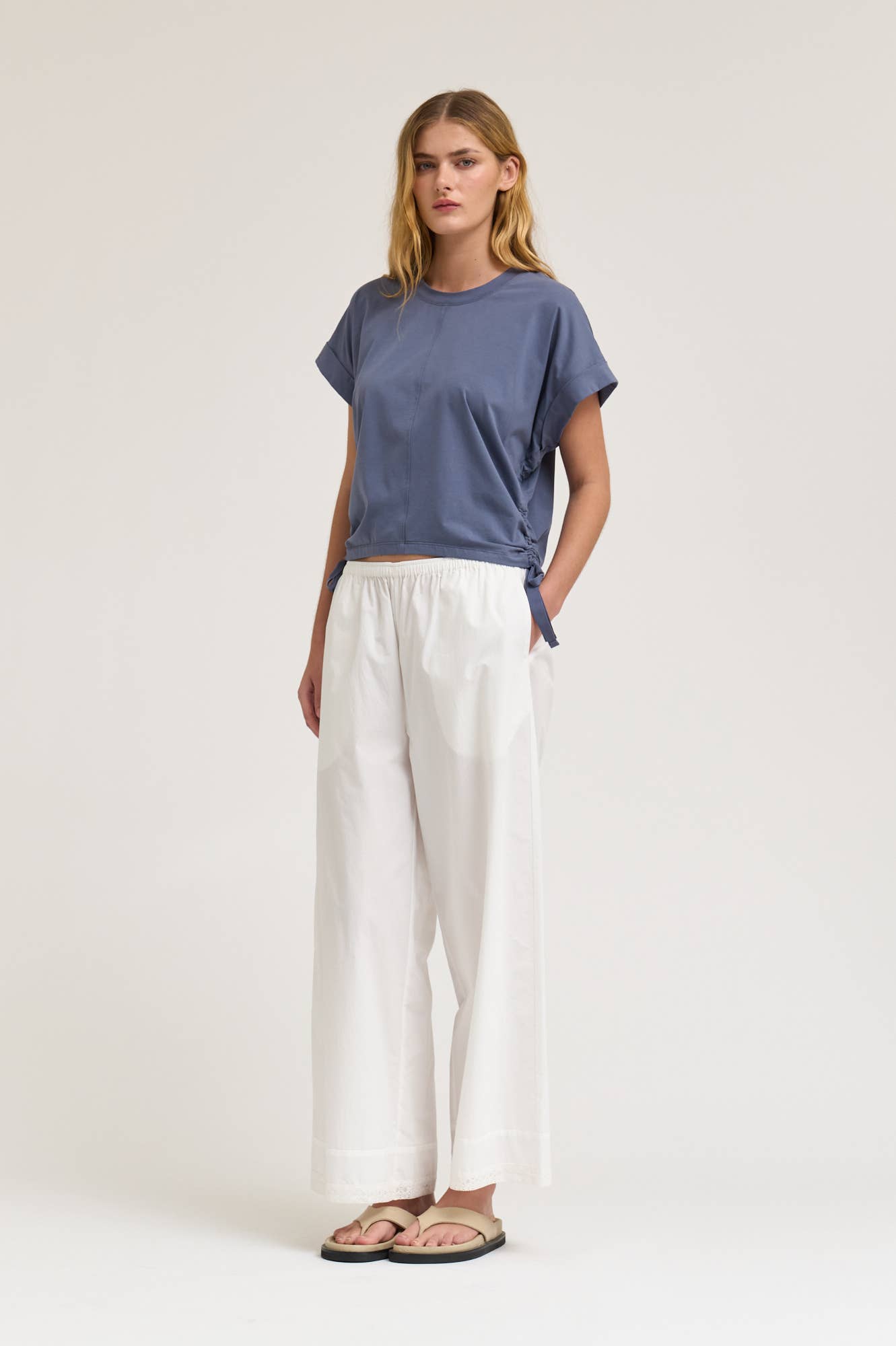 Side Scrunch Tee - Slate Blue