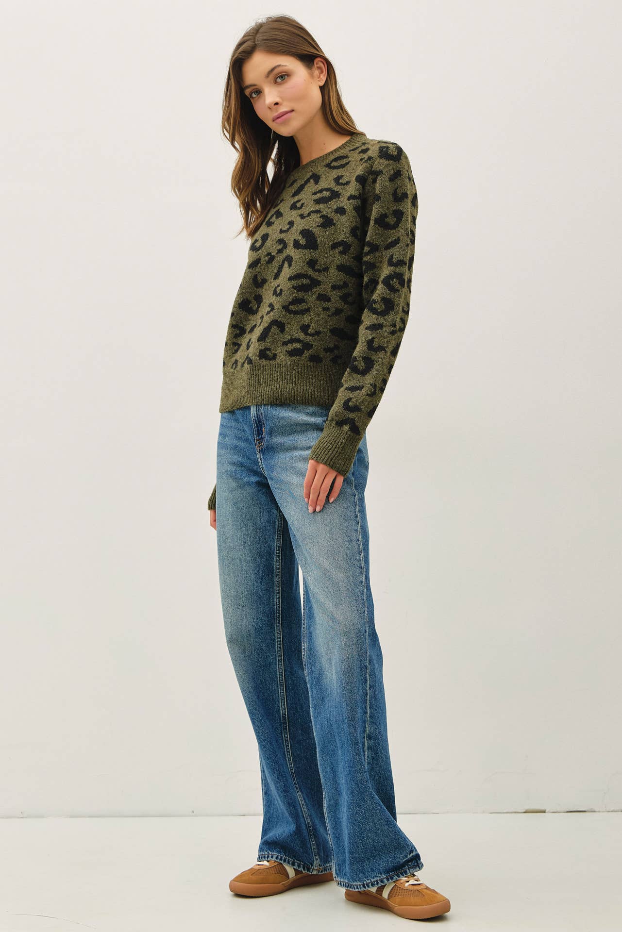Olive Jacquard Leopard Sweater
