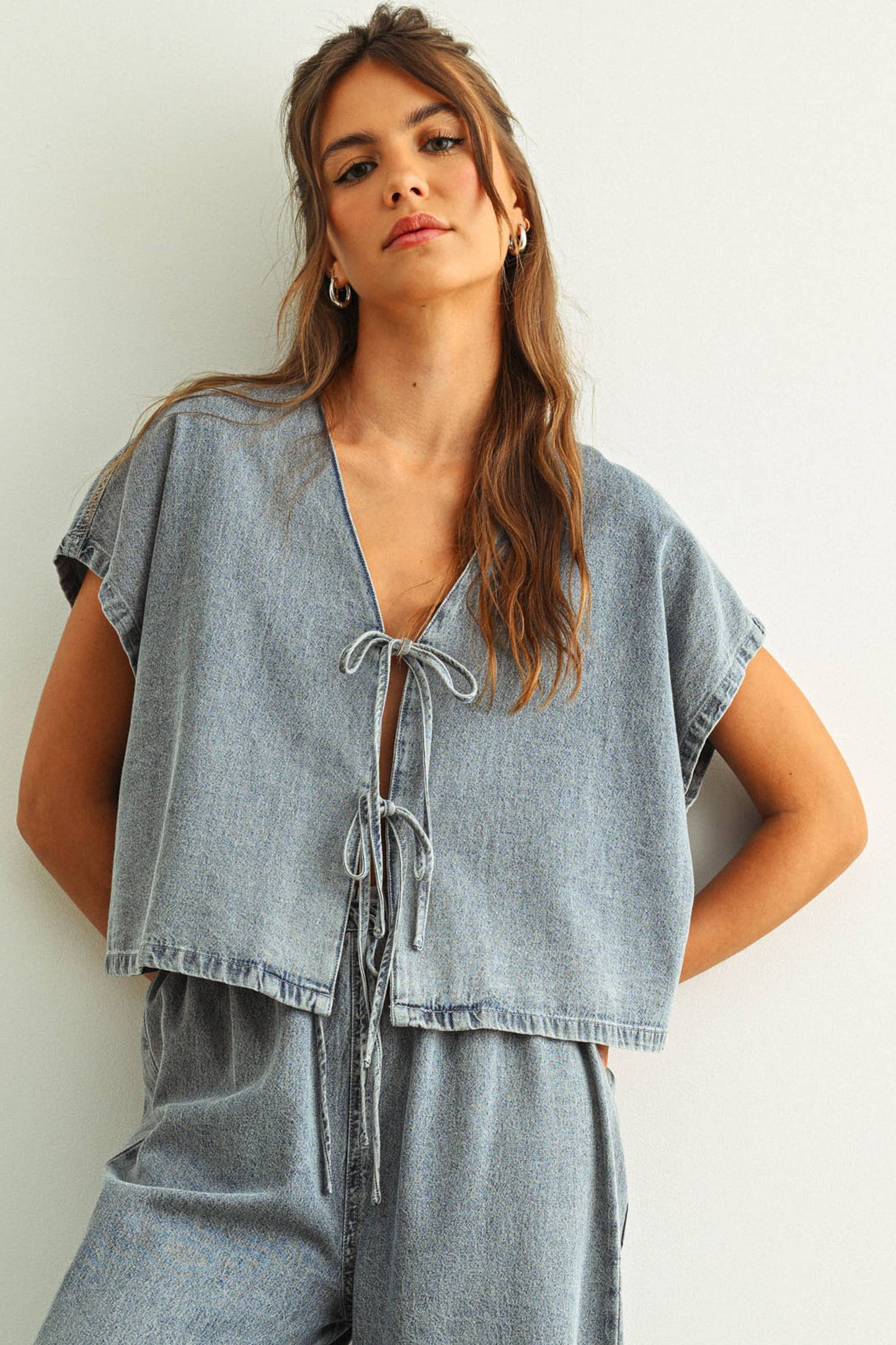 Denim Tied Front Top