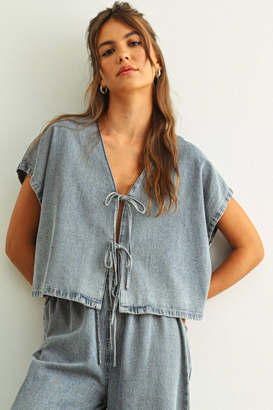 Denim Tied Front Top