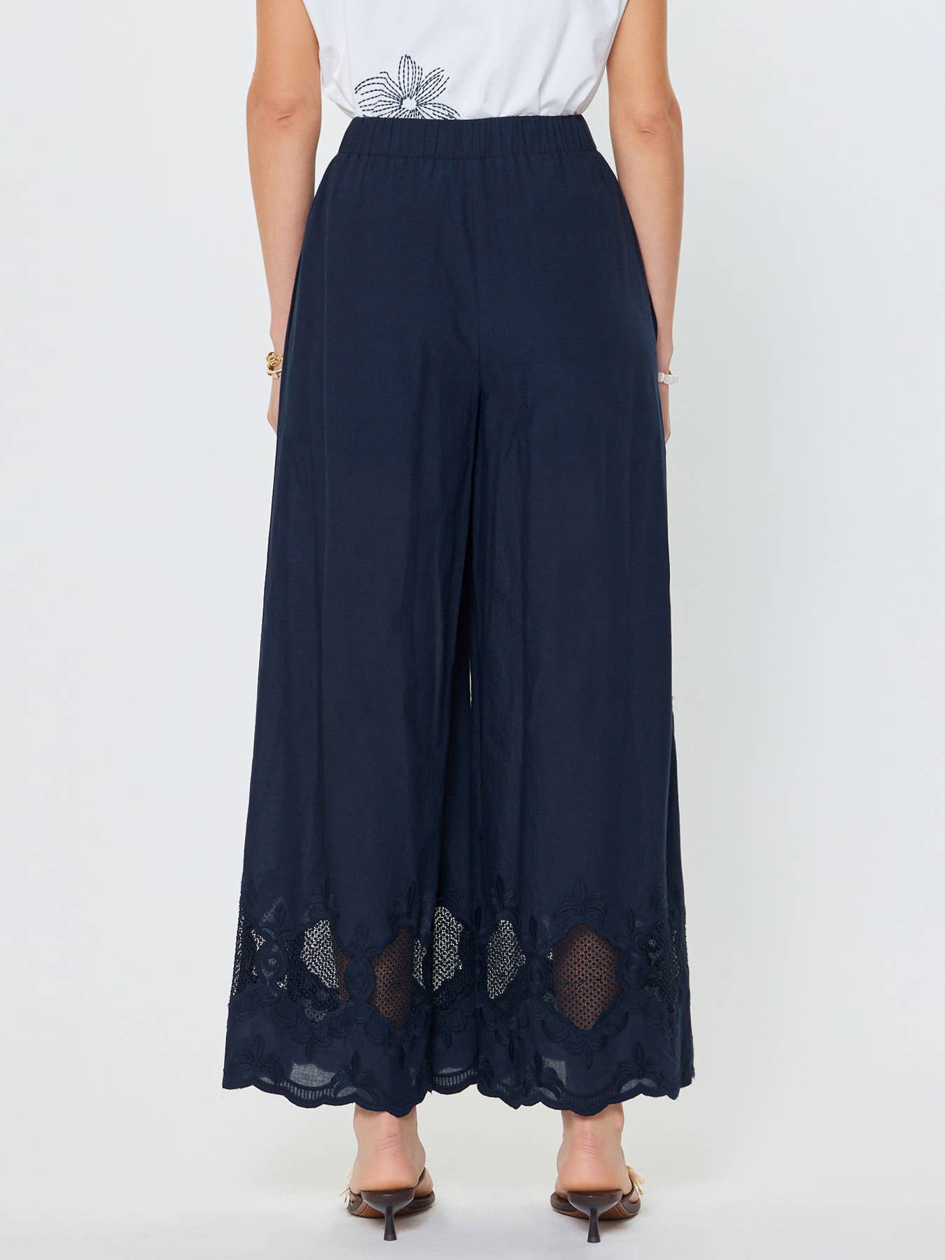 Delicate Embroidered Border Wide Leg Pants
