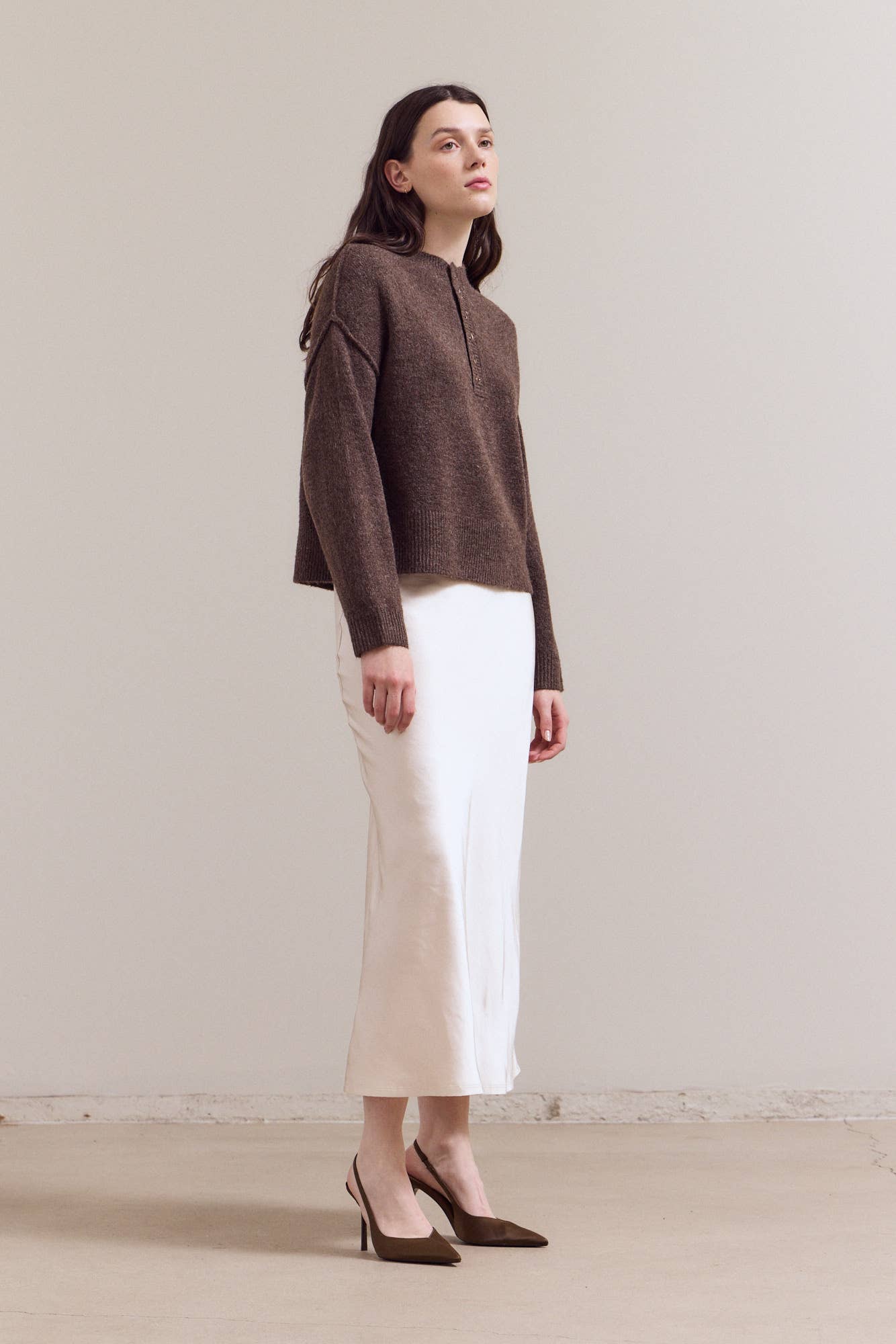 Half Button Down Sweater - Chestnut